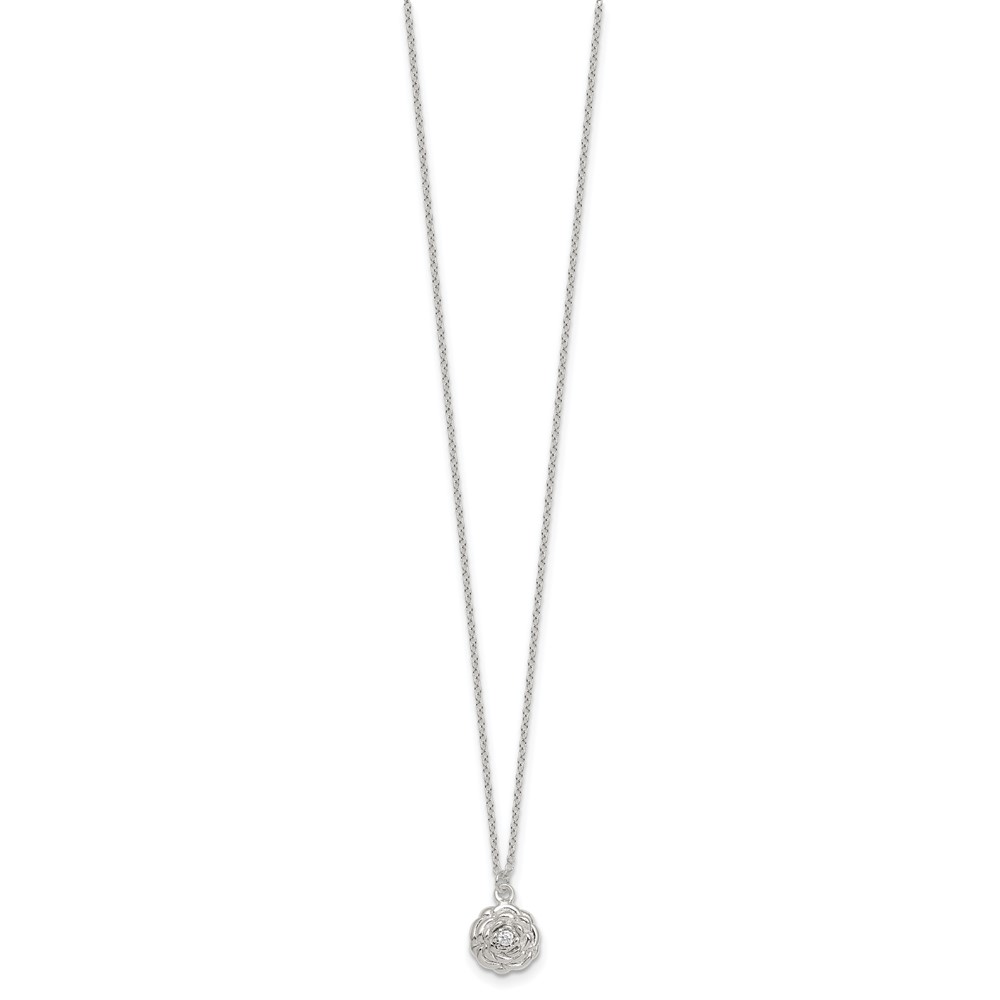 Sterling Silver Polished CZ Flower 16 Inch with 2 Inch Extension Necklace - Image 3