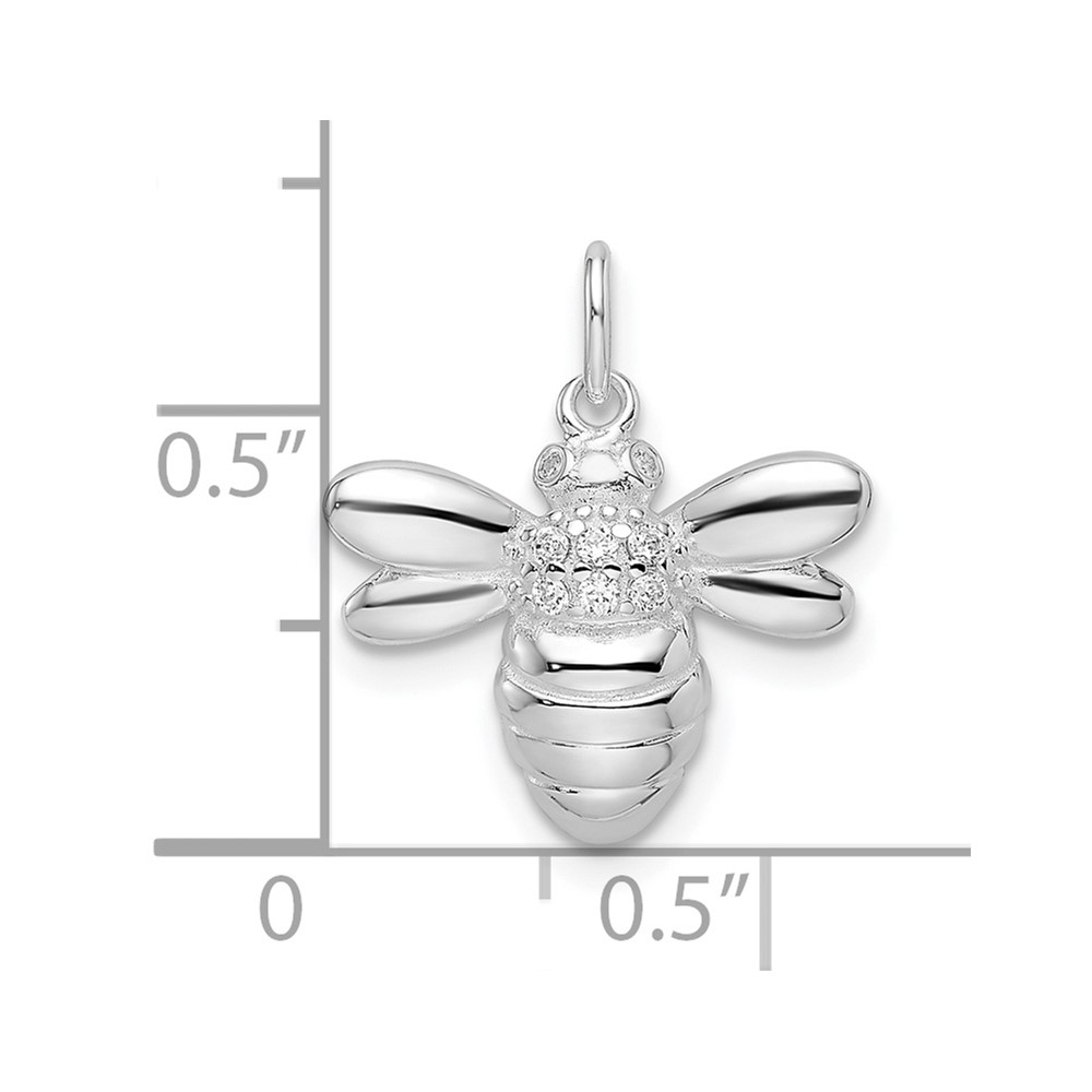 Sterling Silver Rhodium-plated Polished CZ Bumble Bee Pendant - Image 4