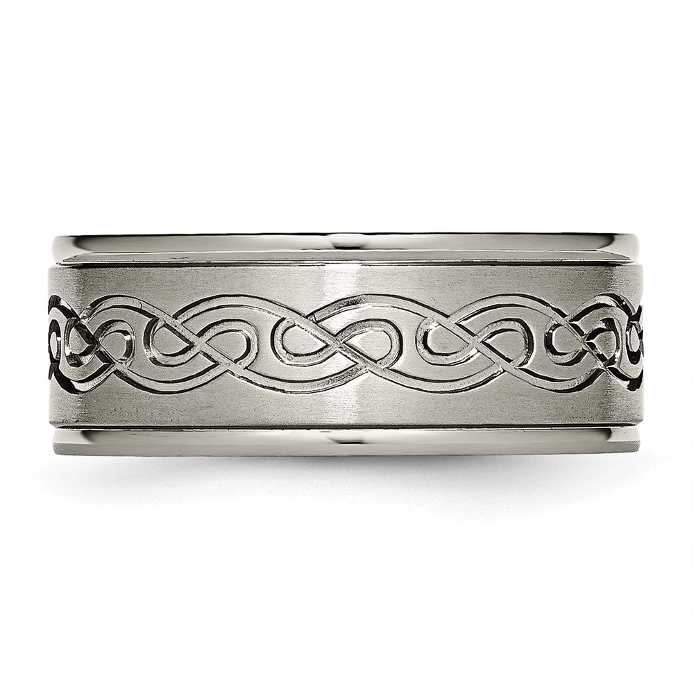 Titanium Designer Rings Titanium Brushed Center 9mm Scroll Design Band - Judge Jewelers